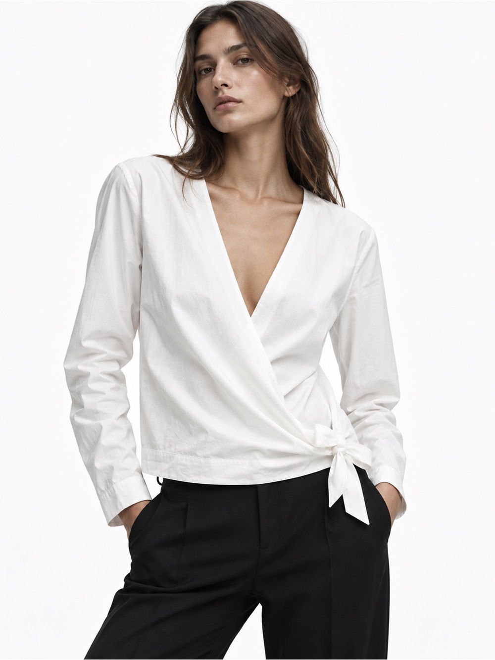 Massimo Dutti White Cross Front Wrap Top